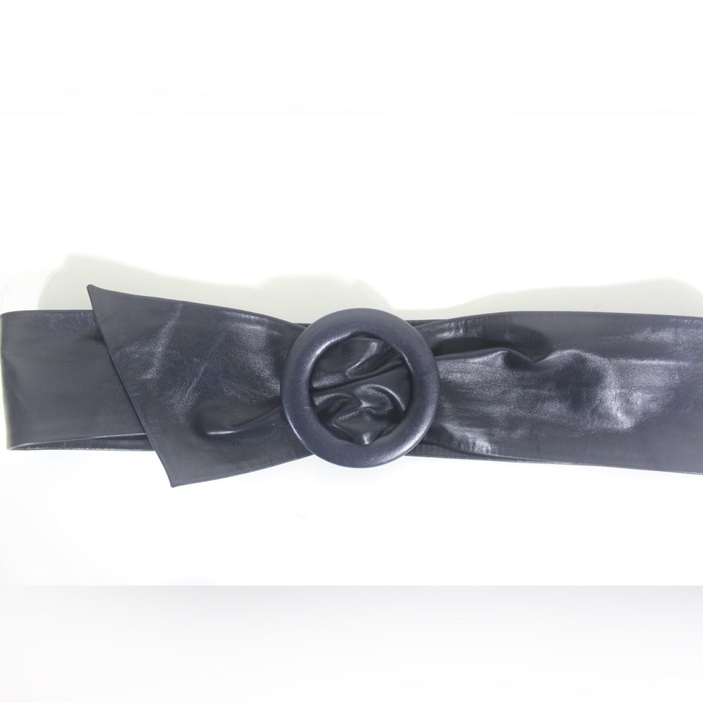 80’s Dark Blue Purple Leather Wrap Belt Adjustable, Wide Thin Leather Sash Belt